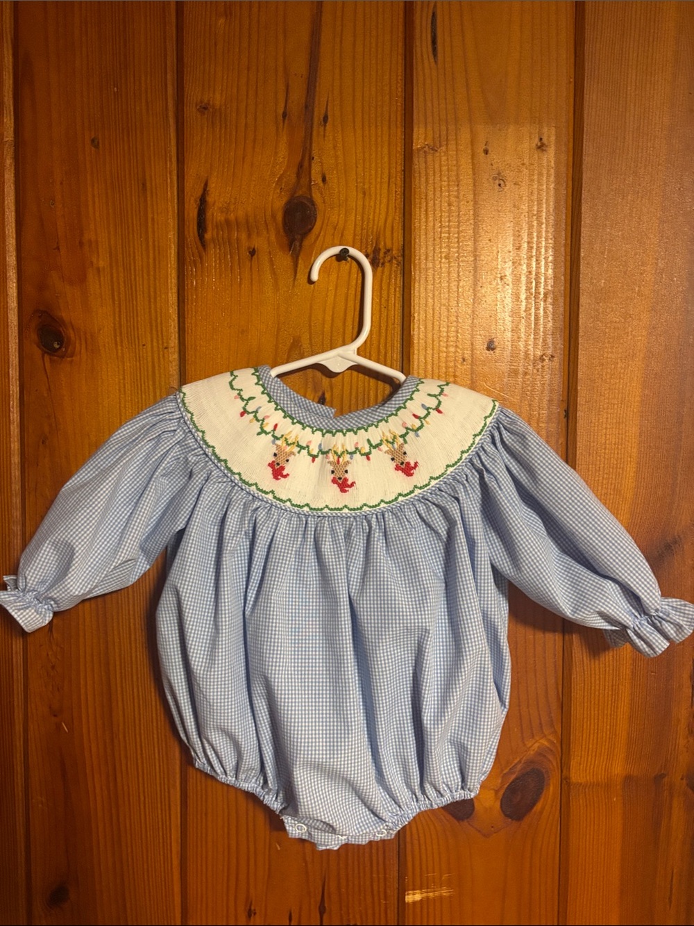 Smocked Light Blue Baby One-Piece with Floral Detail size 3 months